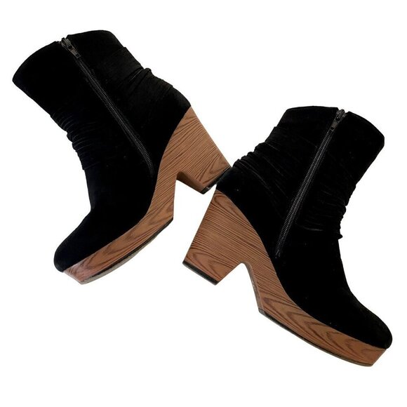 Pierre Dumas Ponce‎ Ankle Boot Black Platform Heel Size 6.5 Retro 70's Chic - Picture 1 of 8
